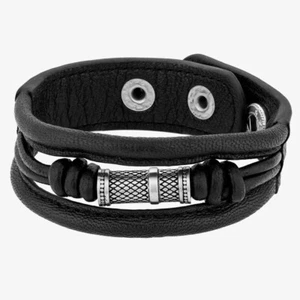 Pulsera ancha de cuero negro Bourne and Wilde para hombre UR18-04 - Imagen 1 de 1