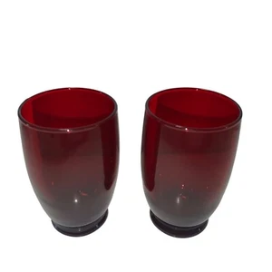 Lot de 2 gobelets à eau vintage en verre rouge rubis royal baltique ancre accroupie - Photo 1/4