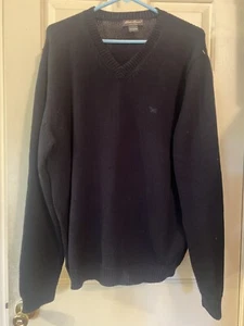 Eddie Bauer Sweater Men's Size Large Navy Blue Shirt V-Neck Pullover Knitted - Picture 1 of 5