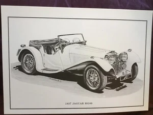 Jaguar SS100 A4 pencil drawing print. - Picture 1 of 1