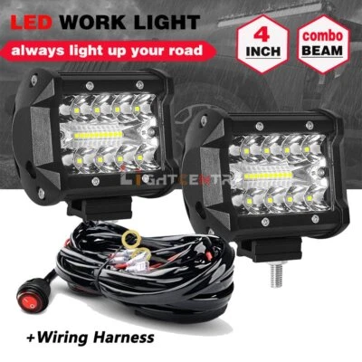 Barra de luces LED de trabajo 2X 4 pulgadas triple fila 240 W punto de respaldo de inundación vainas de conducción cubo ATV Foto 1 de 4