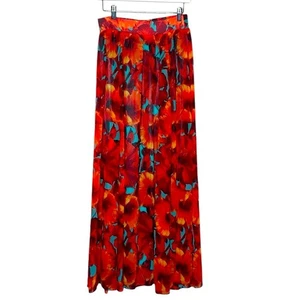 Maxi gonna in chiffon tropicale floreale New York & Company NY&C foderata XS hawaiana nuova con etichette - Foto 1 di 10