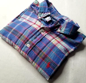 Ralph Lauren Men's L Madras Plaid Hand Woven Short Sleeve Cotton Shirt Red Pony - Picture 1 of 12