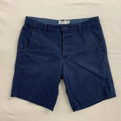 Pantalones Cortos Chinos Topman Para Hombre Talla W30 Botón Mosca Azul Algodón Tiro Alto Foto 1 de 4