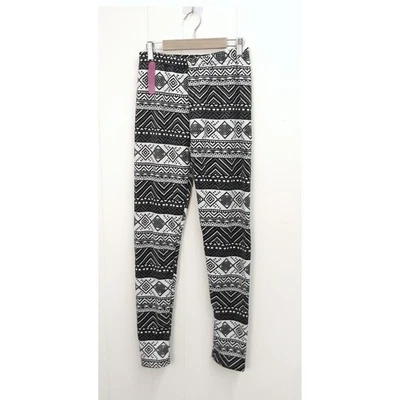 Pantalones de salón cómodos de vellón con estampado azteca negros blancos talla única / #9151 Foto 1 de 4