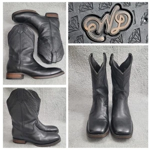 Neu weiße Diamanten Eckige Zehenpartie Stiefel Herren 9,5 Schwarz Handarbeit Leder Cowboy - Bild 1 von 16