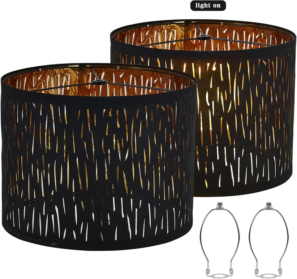 Juego de 2 pantallas de lámpara de tambor 13 superiores X 13 inferiores X 9 altos (araña) patrón negro Foto 1 de 4