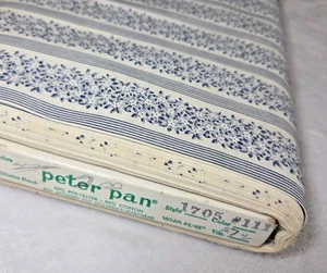 Vintage Peter Pan Fabrics Striped Floral Cotton Fabric Blue 11 YDS. X 44" Bolt - Picture 1 of 11