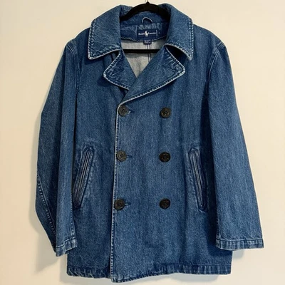  Vintage 80s Ralph Lauren Denim Peacoat Chore Coat Large  - Image 1 of 4