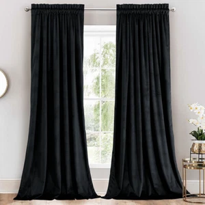 Velvet Top Grommet Curtains Heavyweight Soft Velvet Panels, Set of 2 Pieces - Picture 1 of 19