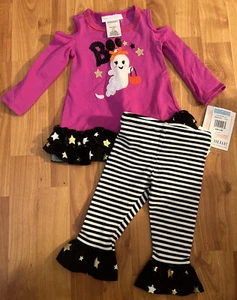 Bonnie Jean Halloween "Boo" Ghost 2 Piece Outfit Cold Shoulder Size 6/9months - Picture 1 of 7