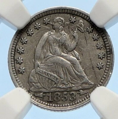 1853 P UNITED STATES US Silver SEATED LIBERTY Silver Half Dime Coin NGC i95616 - Image 1 of 4