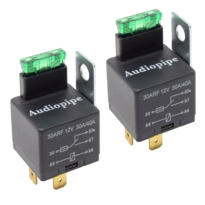 2-Pack 12V 5-Pin Relay Built in Fuse 30A/40A SPST Automotive Metal Mounting Tab - Image 1 of 4