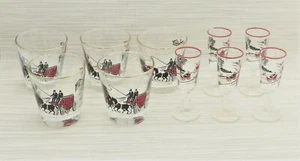 Vintage Libbey Barware Set 5 Rocks & 5 Aperitif Shot Glasses Horse & Carriage - Picture 1 of 4