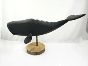 Carl Jensen Wood Carving Sperm Whale Hand Carved Nautical Sculpture - Picture 1 of 9