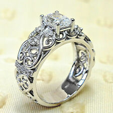 925 Silver Filled Ring Women Fashion Cubic Zircon Engagement Jewelry Sz 6-10
