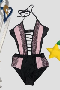 Pink Black Monokini One Piece Swimsuit Bathing Suit Summer Beachwear NEW Size L - Picture 1 of 6