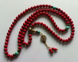8mm 108 Beads China Tibet Red Stone Buddhist Prayer Bead Mala Necklace Bracelet - Picture 1 of 4