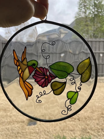 Vintage Stained Glass Window Hanging Sun Catcher 5’D Hummingbird Cover