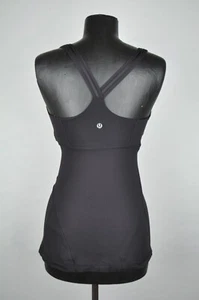 Lululemon Women's Sz 6 or 8? Long Black Tank Top Built In Sports Bra Cross Back - Picture 1 of 7