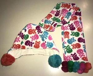 girls GAP KIDS size L/XL fleece HATS SCARF SET skulls pom poms THICK WARM @@ - Picture 1 of 1