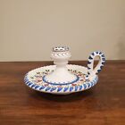Polish Pottery Candle Holder Finger Loop Chamberstick Poland Taper Hand Painted