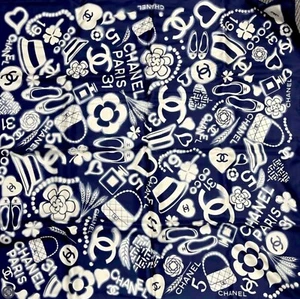 RARE NWOT CHANEL blue white square silk scarf 90 bag logo hats necklaces hearts - Picture 1 of 3
