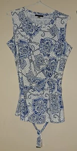 TOMMY HILFIGER sleeveless paisley top with gather + tie belt. Size M. EUC - Picture 1 of 9