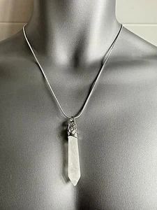 Clear Quartz Chakra Crystal Gemstone Pendant Reiki Necklace silver + card - Picture 1 of 8