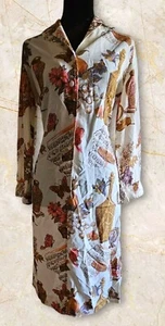Vintage Womens Floral Button-Up Long Sleeve Shirt Dress Measurements In Photos - Picture 1 of 9