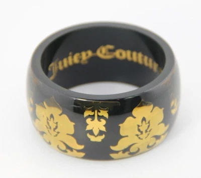 Pulseira Vintage Juicy Couture - Lucite Foiled Flower Grossa Preta e Dourada - Imagem 1 de 4