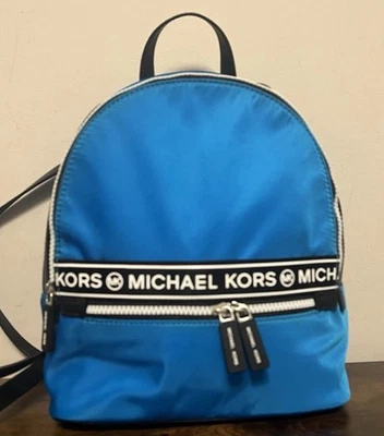 Michael Kors Kenly Book bag Electric Blue Nylon Black Leather Backpack - Image 1 of 4