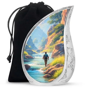 Fishing Aluminum Urns For Human Ashes Large Urns For Female Ashes 10" with Bag - Picture 1 of 7