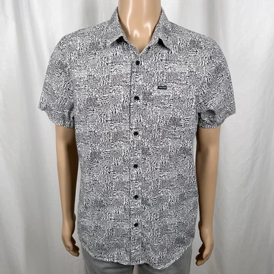 Volcom Men's Medium White/Black Abstract Checkered Short Sleeve Button-Up Shirt - Image 1 of 4