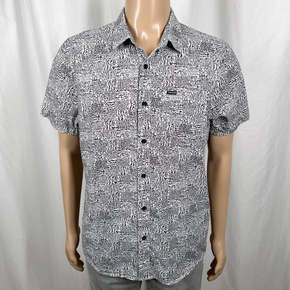 Volcom Men's Medium White/Black Abstract Checkered Short Sleeve Button-Up Shirt - Image 1 of 4