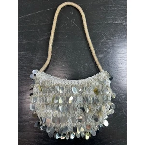 Vintage Pailletten-Silber Metallic Mini Tasche-Fishscale Y2k- gebrochener Reißverschluss- einige Gebrauchsspuren - Bild 1 von 7