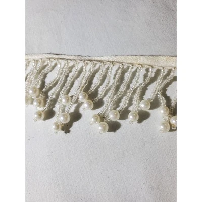 Vintage 8 Uncut yds Beaded Tassel Faux White Pearl 2" Trim Dressmaking NOS - Image 1 of 4