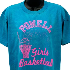 Vintage 90s Powell Girls Basketball T Shirt Blue Tie Dye USA Unisex M Medium - Picture 1 of 12