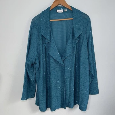 Chaqueta Blazer De Colección Joan Rivers 3x Verde Azulado Para Mujer Un Botón Glam Lentejuelas Foto 1 de 4