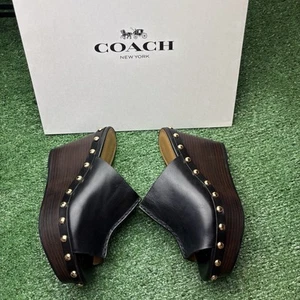 NEW COACH Helena platform open toed heels Y2K Clog Mules Wood Size 6B VTG - Picture 1 of 9