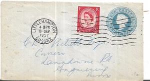INDIEN QEII 1/2anna ON LITTLEHAMPTON 1957 COVER Anglesey MY REF 6394 - Bild 1 von 1