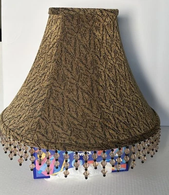 Pantalla de lámpara forrada de tela texturizada 11" H cuentas acrílicas flecos 15" W Foto 1 de 4