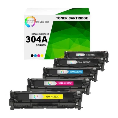TCT 5PK 304A Toner Set CC530A CC531A CC532A CC533A For HP LaserJet CP2025 CM2320 - Image 1 of 4
