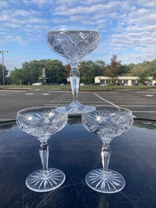 Stunning Set 3 ABP American Brilliant Champagne Coupe Glasses Bubble Stems 6.25” - Picture 1 of 4