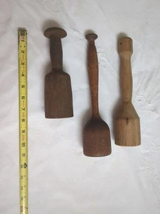 ANTIQUE WOODEN Potato Fruit Mashers Lot Primitive Kitchen Farmhouse Hand Carved - Picture 1 of 7
