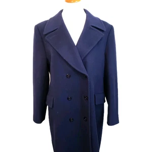 Vintage 1980s Pendleton Trench Coat Double Breasted Wool Blue Made USA Size 14 - Picture 1 of 18