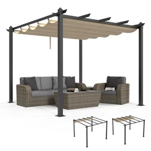 10' X 10' Outdoor Pergola with Retractable Canopy Steel Patio Gazebo - Picture 1 of 8