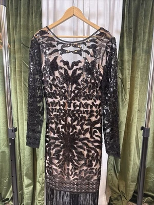 Flapper Dress Size Xl Black Sequin And Fringe New With Tag By Unique Vintage - Image 1 of 4