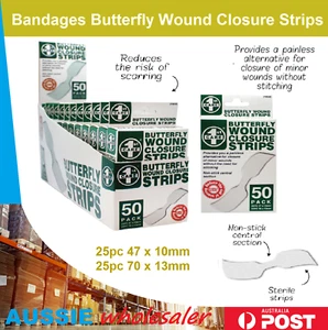Au Bandages Butterfly Wound Closure Strips FIRST AID STERILE SKIN MULTI STRIPS - Picture 1 of 1