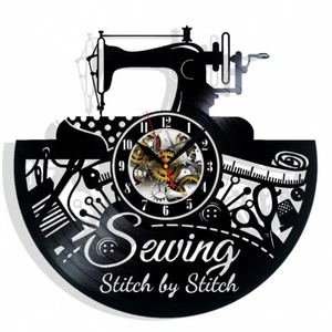 Nähinstrumente Vinyl Wanduhr Geschenk Geburtstag Ferienhaus Zimmer Deko Design - Bild 1 von 5